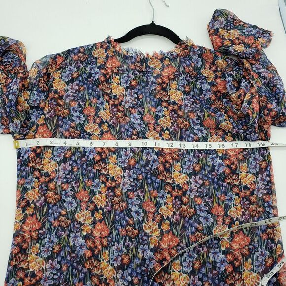 MISA Los Angeles Dress Womens Small Navy Floral Ruffle Long Sleeve Boho Mini USA - Picture 9 of 14